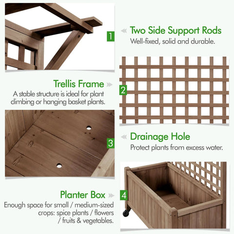 Diagram of 72 Inch High Horticulture Garden Planter With Trellis For Vine Climbing Plants Raised Outdoor Bed With Drainage Holes