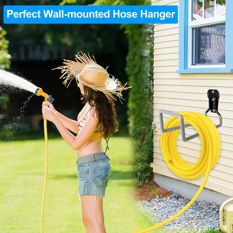 Heavy Duty Metal Garden Hose Holder Wall Mount For Outdoor Use, Rustproof Hose Reel on house siding in use