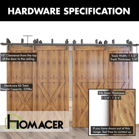 Black Rustic Double Track U Shape Bypass Sliding Barn Door Hardware Kit For Four Doors With 14 Foot Flat Track And Spoke Wheel Rollers No Fuss Space Saving Design Easy Install