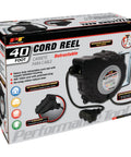 Box packaging for 40 Foot 12 Gauge Retractable Power Cord Reel With Auto Rewind Spring Loaded For Easy Recoil Heavy Duty Extension Cord Organizer