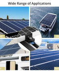 Image of 10 Pack Solar Panel End Clamps for Standard Unistrut Aluminum on roof, boat, RV, and factory setups with panels.