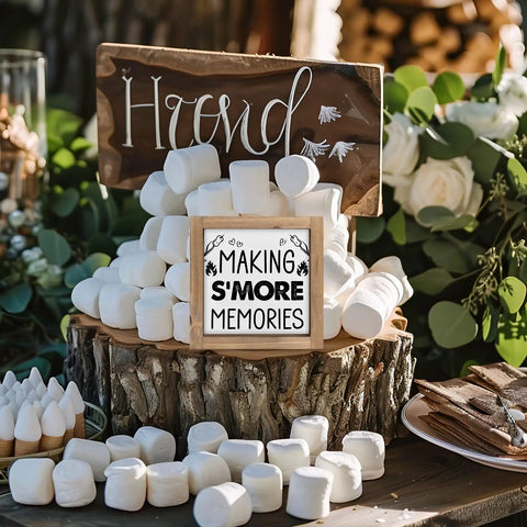 Six Inch Smores Station Sign Wooden Camper Decor For Indoor Shelf Table Tiered Tray Wall Cozy Rustic Camping Party