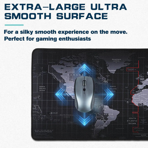 World Map Themed Go To Gaming Mouse Pad For Desk And Keyboard, Large 31.5 Inch By 11.8 Inch, Non Slip Base, Double Sided With Precise Edge Stitching, Ideal For Gaming Office Or Home Use, Black