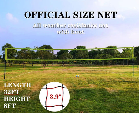 Backyard Ballin Portable Volleyball Set With Pro Net Wrap yarn volleyball and pump outdoor setup on grass field