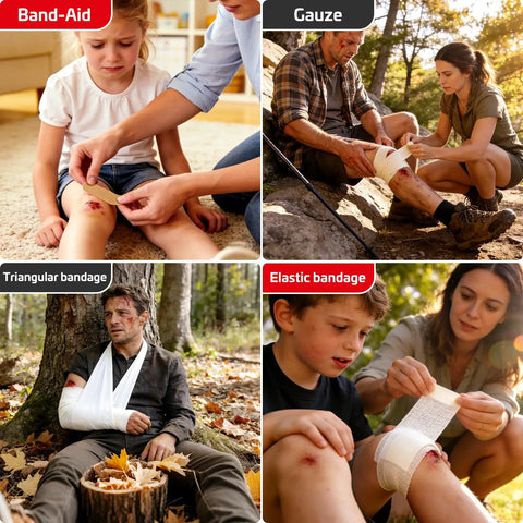 Ultimate 382 Piece Portable First Aid Kit For Home, Car, Travel with bandage, gauze, and care essentials in use outdoors and indoors