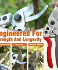 8 Inch Bypass Pruning Shears Pro Grade Garden Scissors with Sharp SK5 Carbon Steel Blade and Teflon Coating in use on tree