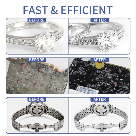 800Ml Ultrasonic Cleaner With Timer 40KHz Digital Jewelry Cleaner Sonic Cleaning Machine For Jewelry Watches Rings Coins And Diamonds 35W SUS304 Parts Cleaner That Delivers Beast Cleaning Power showing before and after results on jewelry, electronics, watches.