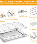 Stainless Steel Quarter Sheet Pan With Rack 9x13 Inch, features and dimensions, wire cooling rack for toaster ovens, oven safe.