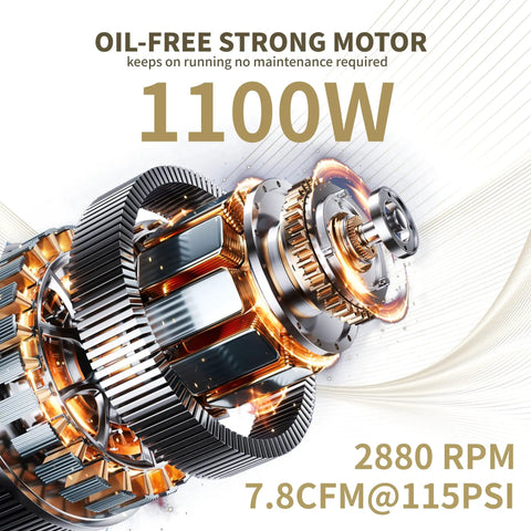 MZB 6.4 Gallon Ultra Quiet Air Compressor, 110V 1.5HP Oil Free, 7.4 CFM Max 115 PSI Steel Tank, 70dB Low Noise Level With Wheels For Spray Painting Auto Repair And Carpentry Projects