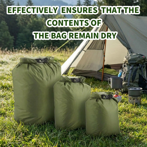 Three Pack Waterproof Dry Bags Set Ultralight Lightweight Dry Sacks 6L 10L 20L for hiking camping kayaking shown outdoors