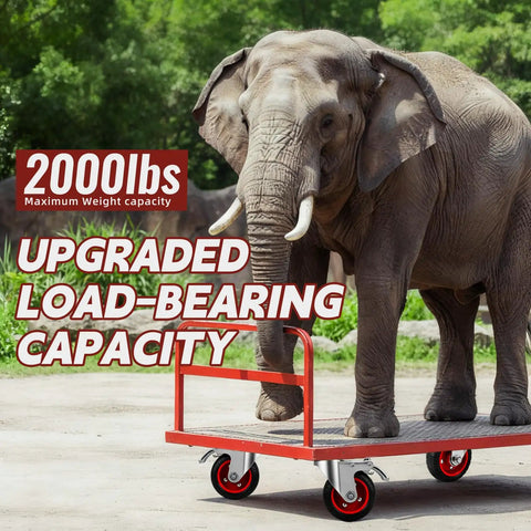 4 Inch Heavy Duty Swivel Casters With Dual Lock Safety Brakes And Non Marking Rubber Tires supporting an elephant on a trolley.