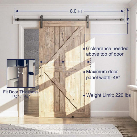 8 Foot Sliding Barn Door Hardware Kit With Track And Pull Handle Set And Floor Guide For 42 To 48 Inch Doors Smooth Quiet Operation