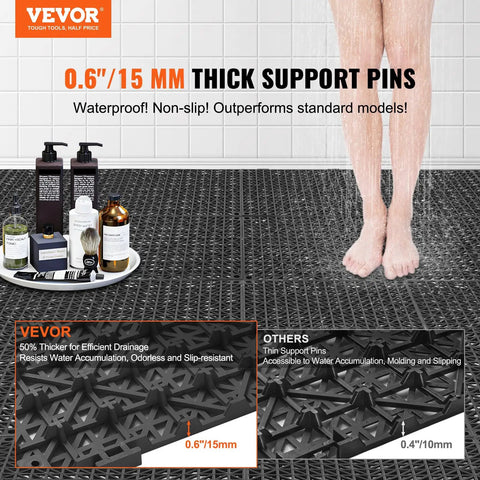 Interlocking Drainage Floor Tiles 55 Pack 12 by 12 Inches Non Slip Soft PVC Mats With 0.6 Inch Pin Support in wet room