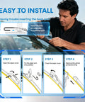 Man installing Silicone 24 Inch Wiper Blades Replacement Kit For RAM 1500 2019-2024, step-by-step guide, all-weather durability