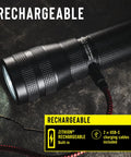 Close-up of G60R 1000 Lumen Waterproof Rechargeable LED Flashlight Two Pack With Twist Focus Optic showing USB-C charging port and cable.