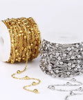 33ft 2mm Stainless Steel Satellite Bead Chain Roll Bulk For Jewelry Making, 304 Stainless Steel Nickel Free And Lead Free Cable Chain With 4mm Beads, Ideal For Necklaces, Bracelets, And Artisan Jewelry Projects. Gold and silver bead chain rolls on spools