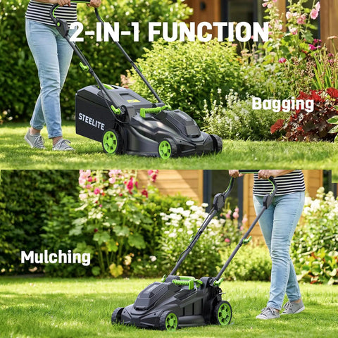 17 Inch Electric Lawn Mower With Brushless Motor And 6 Height Settings For Small To Medium Yards 2 In 1 Bagging And Mulching Dual 40V System With 2x 4Ah Batteries And Charger Included No Gas in use