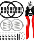 103 Piece Universal Bike Brake And Shift Cable Kit with Stainless Line Cutter, cables, housing, and accessories displayed.