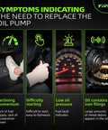 Symptoms indicating the need to replace an oil pump, showing signs like low oil pressure and declining momentum
