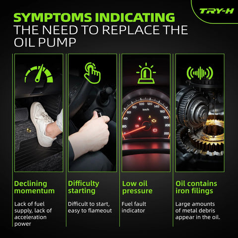 Symptoms indicating the need to replace an oil pump, showing signs like low oil pressure and declining momentum