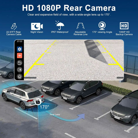 11 Inch CarPlay Screen With Built In Netflix YouTube TikTok And Other Apps Wireless Car Stereo For Apple CarPlay And Android Auto HD Backup Camera showing 170-degree view