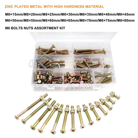 Crib And Baby Bed Hardware Replacement Kit With 114 Pieces Of M6 Hex Drive Socket Cap Bolts And Barrel Nuts Covering 14 Sizes From 15mm To 80mm
