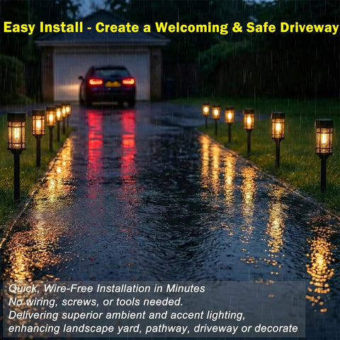 Eight Pack Solar Pathway Lights Outdoor Waterproof 21 Inch Metal And Glass Landscape Driveway Garden Path Lights glowing