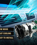 Top Shelf Air Conditioning Compressor With Heavy Clutch Quick Fix Fitment For Hyundai Accent And Kia Rio 2012 To 2017 installed with cooling airflow.
