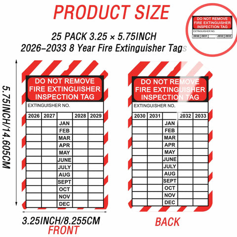 25 Pack Fire Extinguisher Tags With Adjustable Wire Ties For Monthly Inspections And 8 Year Maintenance Records 3.25 By 5.75 Inch