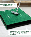 Folded Indoor Golf Putting Green Game Set With Metal Putter And Balls, 8.5 Ft Velvet Track Three Hole Putt Mat For Office or Party