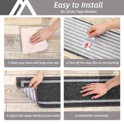 Cozy Stair Treads Non Slip Carpet Mats 28x9 Inches For Indoor Wooden Steps 4 Pack Polyester With TPE Backing Installation Guide