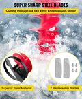 Close-up of 8 Inch Nylon Ice Fishing Auger Kit With 14 Inch Extension Rod And Drill Adapter, cutting ice with steel blades