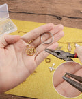 Person holding jewelry piece with pliers, showing DIY Friendly Silver and Gold Plated Alloy Solder Chips for Jewelry Making and Repair.