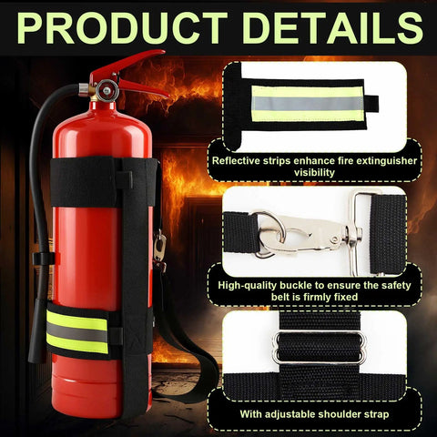 Hella Durable Adjustable Fire Extinguisher Carrying Strap With Reflective Nylon Harness And Heavy Duty Metal Buckle Universal Grip For Up To Twenty Pound Water Foam Or CO2 Fire Safety Gear Built Different For Road Ready Fire Prep