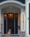 Modern Outdoor Long LED Strip Wall Lights For Porch And Garden illuminating a home's entrance in rainy weather, IP67 waterproof