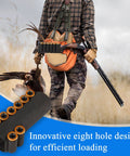 Hunter carrying 8 Round Tactical Shotgun Shell Holder for Buttstock 12 Gauge 20 Gauge Ammo Carrier with Eight Hole Design