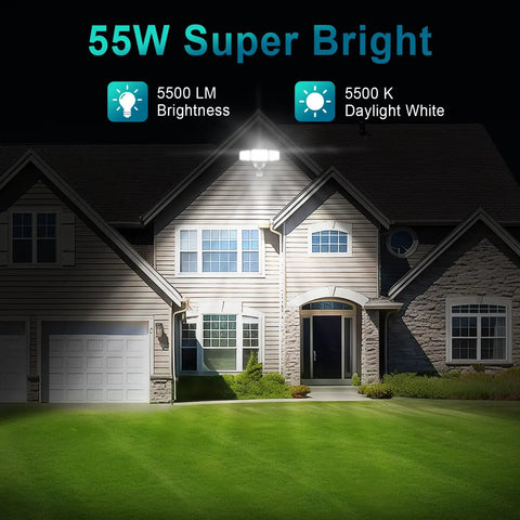 Plug In Outdoor Flood Light With Motion Sensor And Remote illuminating house front, IP65 waterproof, 5500 Lumens, 5000K Daylight