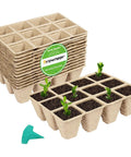 144 Cell Biodegradable Seed Starter Trays in 12 Pack with 15 Plant Labels, peat trays for germination, indoor gardening, plants sprouting