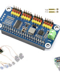 Dope Pro-Grade 16 Channel I2C Servo Driver Hat for Raspberry Pi and Jetson Nano showing 16-channel PWM outputs and components
