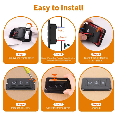 Installation steps for Badass Black PWM Dimmer Switch For 12 Through 24V LED and Halogen Lighting. Including wiring and cover steps.