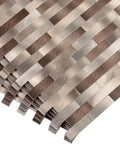 Metal Mosaic Tile Backsplash Peel And Stick Easy DIY Oblong 12x12 Inch Sheets In Coffee Copper Brown Mix, close-up