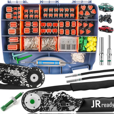 DT Automotive Connector Kit With 2 3 4 6 8 12 Pin Deutsch Plugs Includes Crimping Tool and accessories in a case