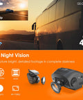 Dual 4K Front And 1080P Rear Dash Cam With GPS And WiFi featuring IR night vision and CPL filters on orange background.