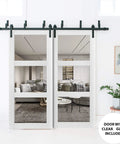 Clear Glass Sliding Closet Doors With 3 Lite Barn Bypass Vibe, 36 By 96 Inches, Matte White Finish, Top Mount Rails
