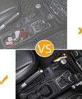 Comparison of Jeep Wrangler JL JLU and Gladiator JT 4xe center consoles with and without gear tray organizer installed.
