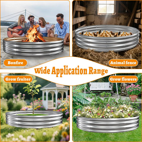 Big 6 Foot Metal Fire Pit Ring For Outdoor Pits Bonfire Ring 0.7 Millimeter Thick And 1 Foot High Heavy Duty Silver Steel applications
