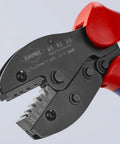Close-up of Five Position Ferrule Crimping Pliers For Insulated And Non-Insulated End Sleeves With Precision Dies Self-Releasing Lock Calibrated Crimp Force 0.25-6 mm2 AWG 23-10 Heavy Duty Pro Grade Tool, showing crimp jaw details.