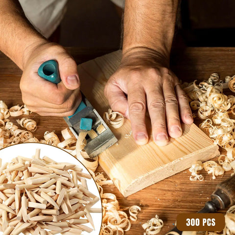 Craftsman using plane on wood with 300 Pack Solid Wood Pocket Hole Plugs For Pocket Hole Jig, Pine Wood Plugs visible