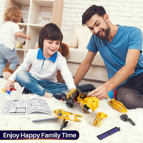 Hands On STEM Building Robots Kit For Kids Ages 8 To 12 With Solar Powered Space Robot Toys 120 Pieces family playing together