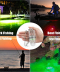 LED Underwater Fishing Light Battery Powered Deep Drop Lamp with Clip used for dock, boat, salt, and ice fishing.